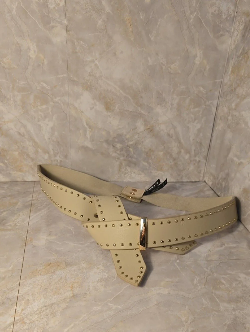 Torrid Beige Studded Cinch Elastic Waist Belt - Size 1